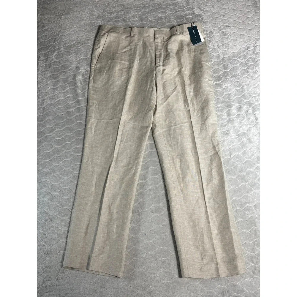 Perry Ellis Mens Linen Blend Dress Pants 36x30 Oatmeal Beige Lightweight NWT